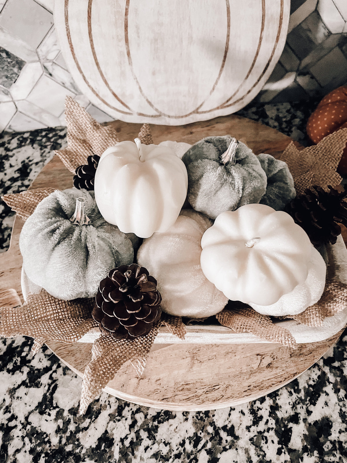 Neutral Fall Decor Ideas with Dough Bowl Decorations