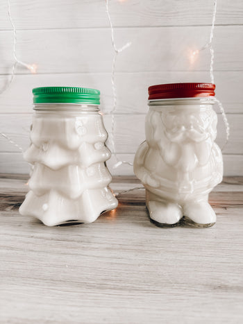 Christmas mason jar candles, Christmas tree shaped candles Santa clause candles 