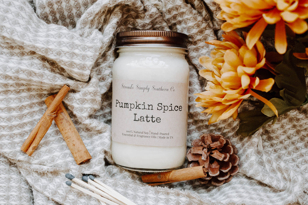 Fall scented candles, pumpkin spice latte soy candles