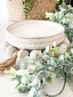 Ceramic White Beaded Dough Bowl Candle, Boho Decor