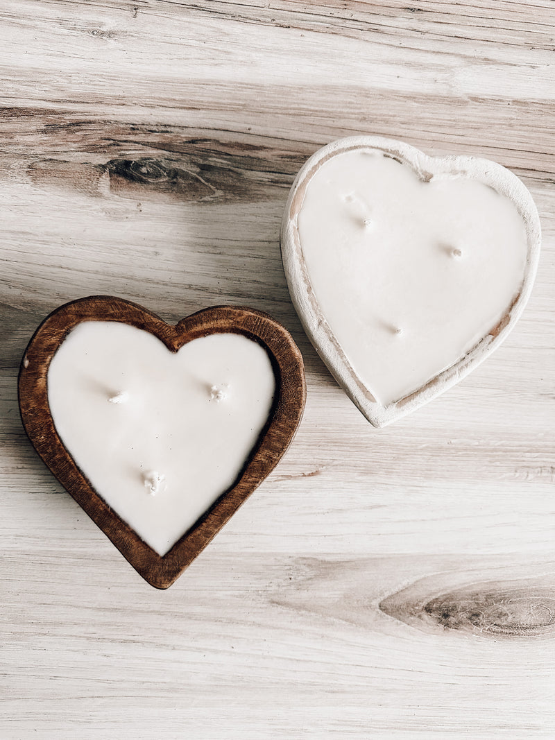 Brown Wood Heart Dough Bowl Candle