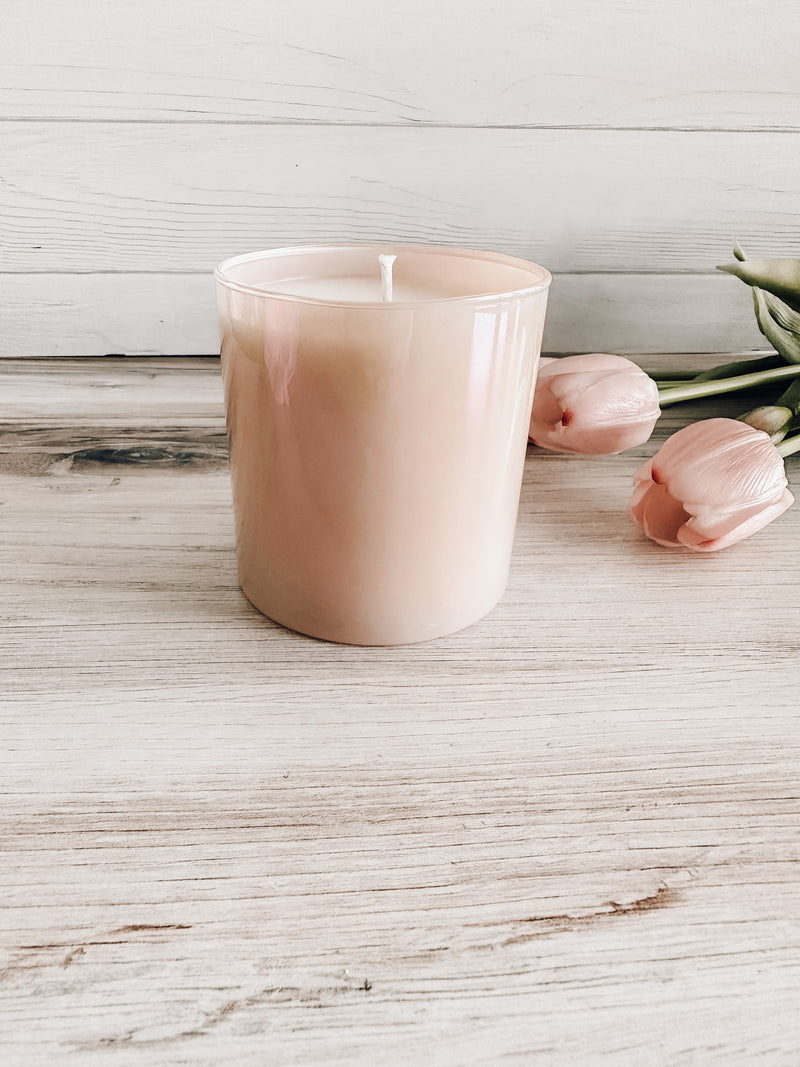Luxury candles, pink candles with sparkle, jar soy candles