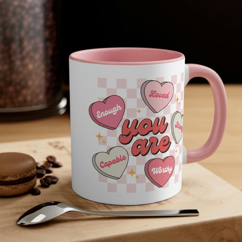 Positive Affirmations Candy Heart Valentine's Coffee Mug, 11oz