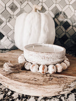 Ceramic White Beaded Dough Bowl Candle, Boho Decor