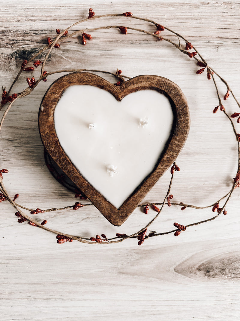 Brown Wood Heart Dough Bowl Candle