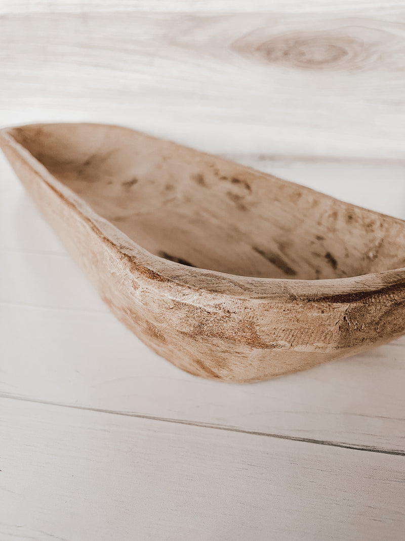 20” Primitive Antique White Large Wooden Dough Bowl Baguette