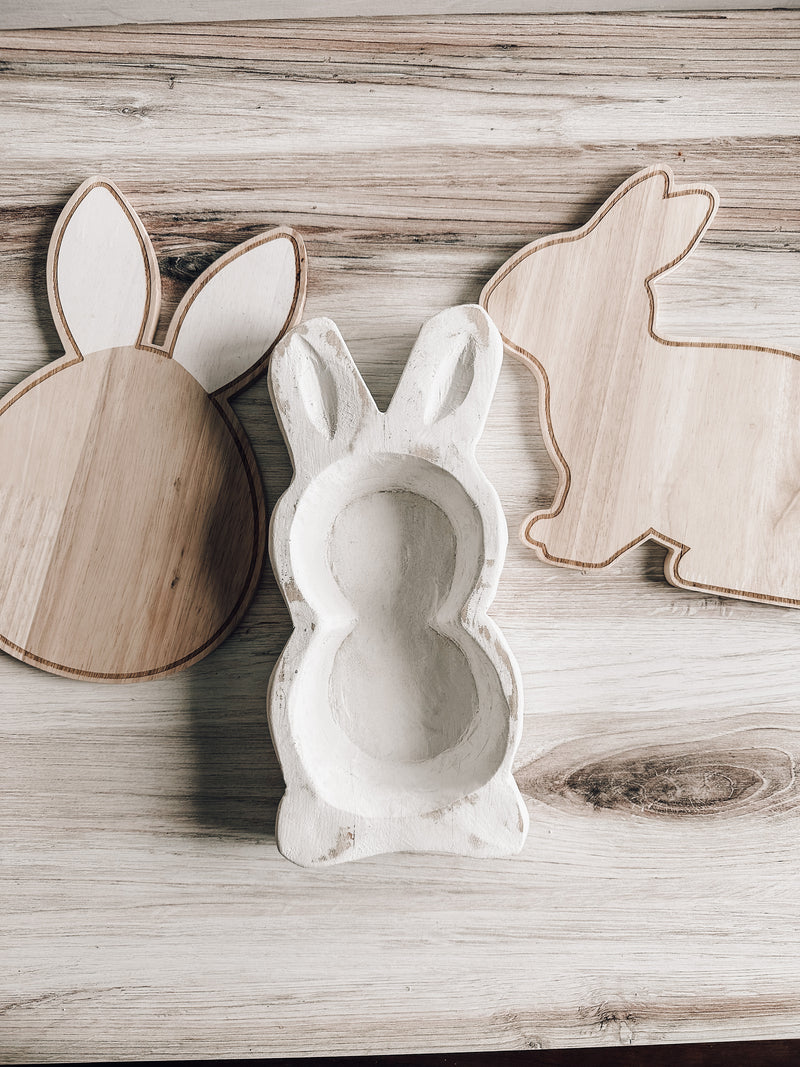 Wood Bunny Dough Bowl, Decorative Bunny