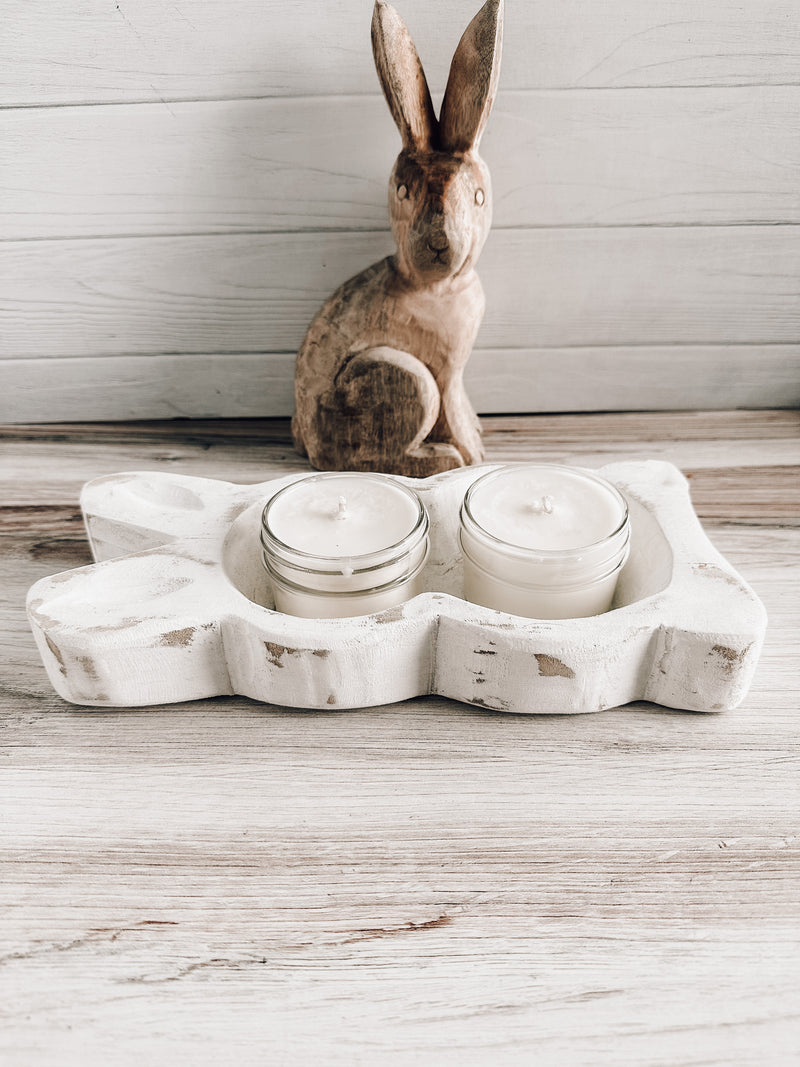 White Wooden Bunny Dough Bowl, Decorative Bunny