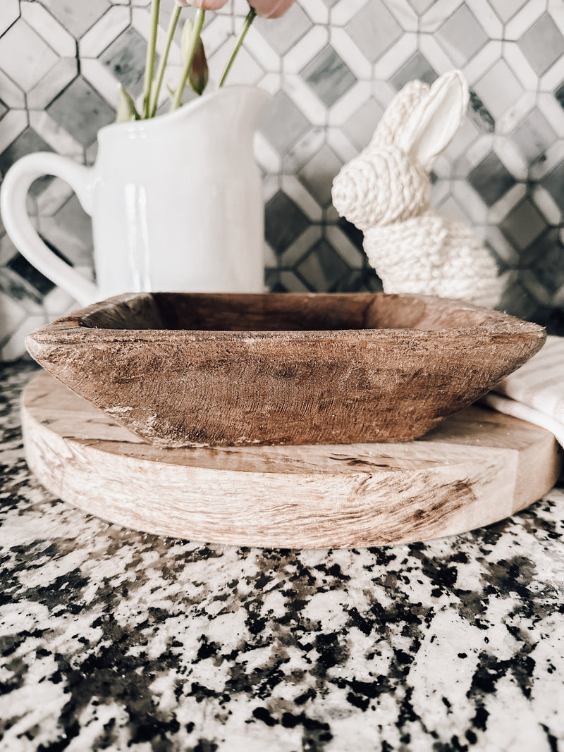 Square Wooden Dough Bowl, Wooden Candle Holder
